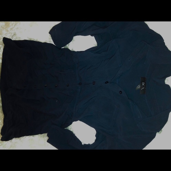 Navy Blue Collared Button Down Dress - Picture 3 of 4